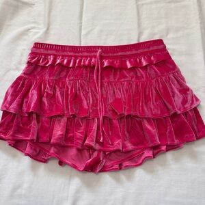 NEW Shug Large Hot Pink Velvet Ruffle Tiered Mini Skort Skirt Balletcore Party